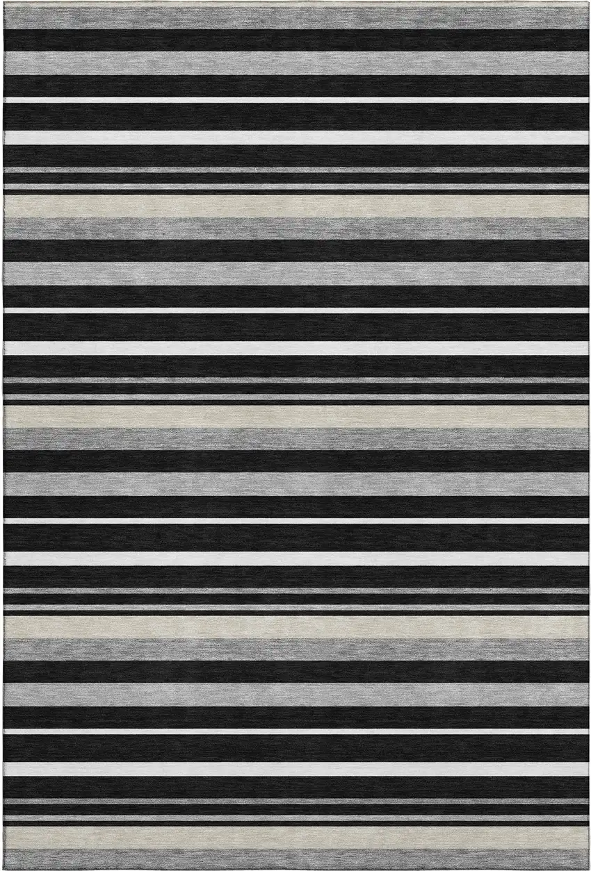 Black Ivory And Gray Striped Washable Area Rug With UV Protection Photo 1