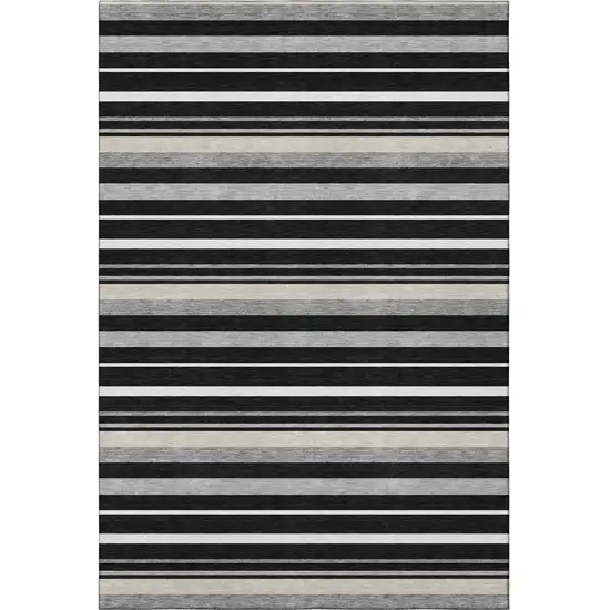 Black Ivory And Gray Striped Washable Area Rug With UV Protection Photo 4