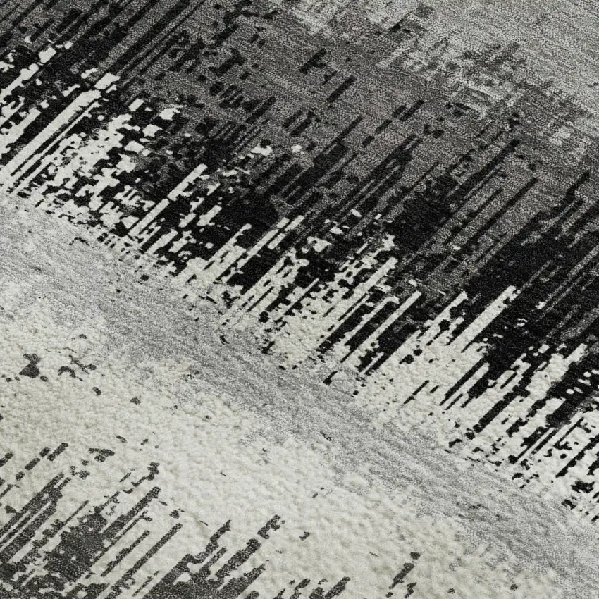 Black Ivory And Gray Striped Washable Area Rug With UV Protection Photo 2