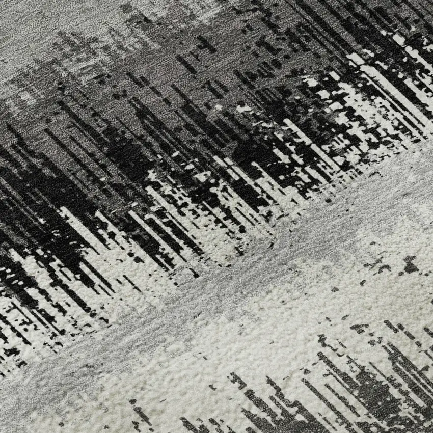 Black Ivory And Gray Striped Washable Area Rug With UV Protection Photo 1