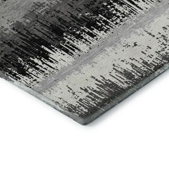 Black Ivory And Gray Striped Washable Area Rug With UV Protection Photo 7