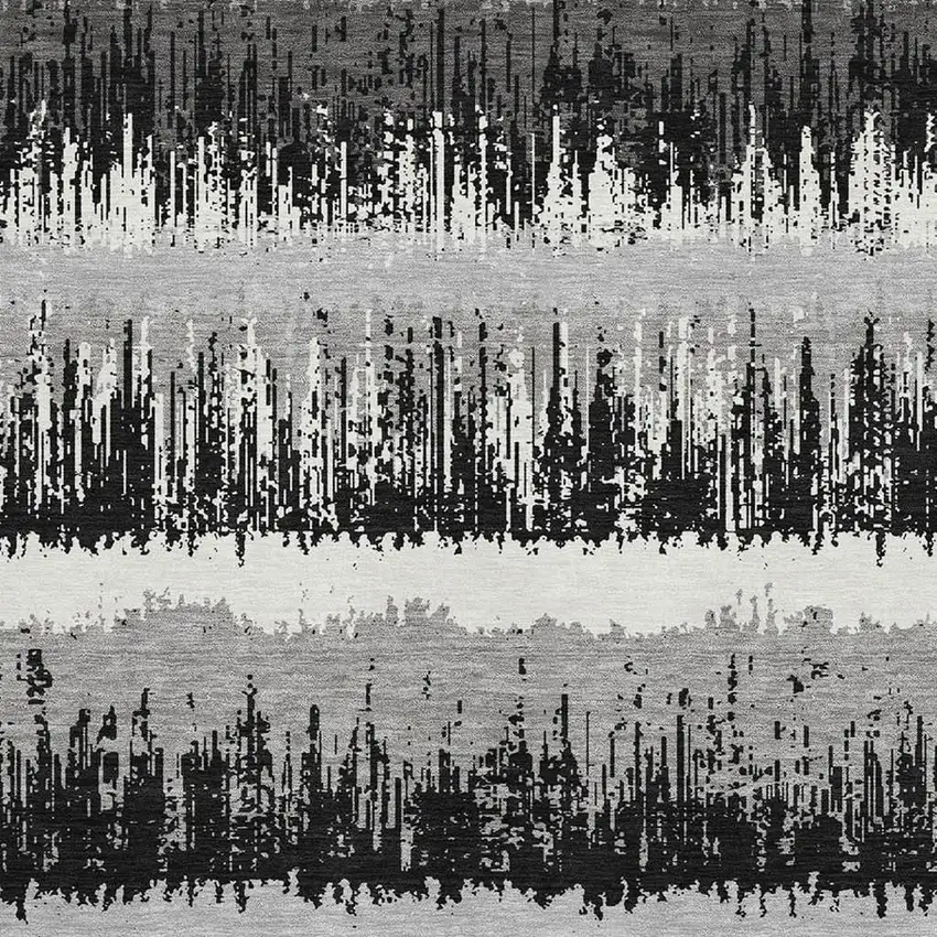 Black Ivory And Gray Striped Washable Area Rug With UV Protection Photo 3