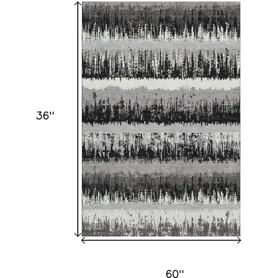 Black Ivory And Gray Striped Washable Area Rug With UV Protection Photo 9