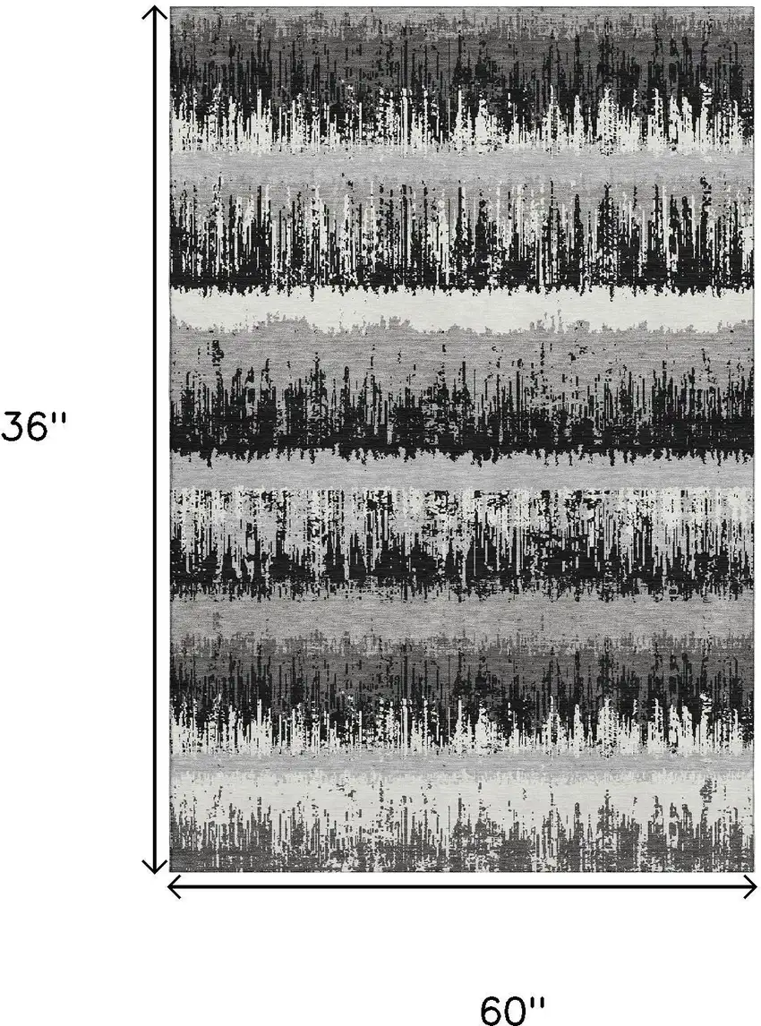 Black Ivory And Gray Striped Washable Area Rug With UV Protection Photo 9