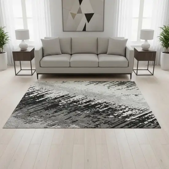 Black Ivory And Gray Striped Washable Area Rug With UV Protection Photo 2