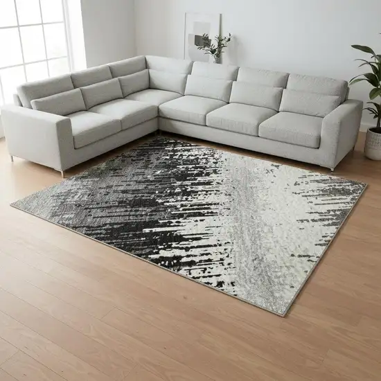 Black Ivory And Gray Striped Washable Area Rug With UV Protection Photo 2