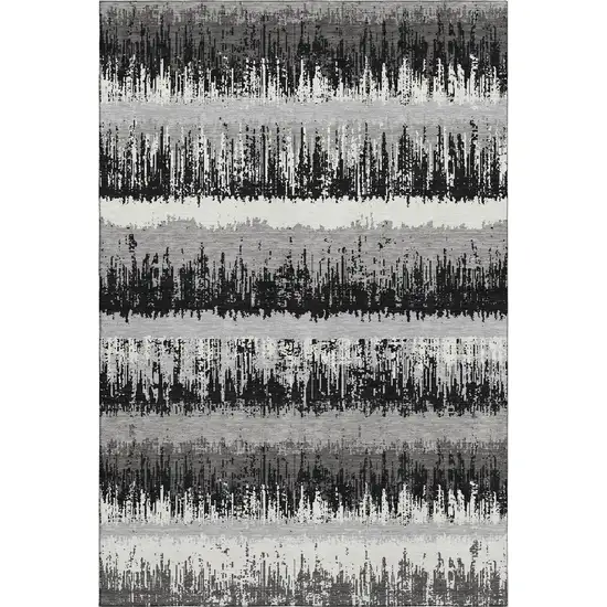 Black Ivory And Gray Striped Washable Area Rug With UV Protection Photo 4