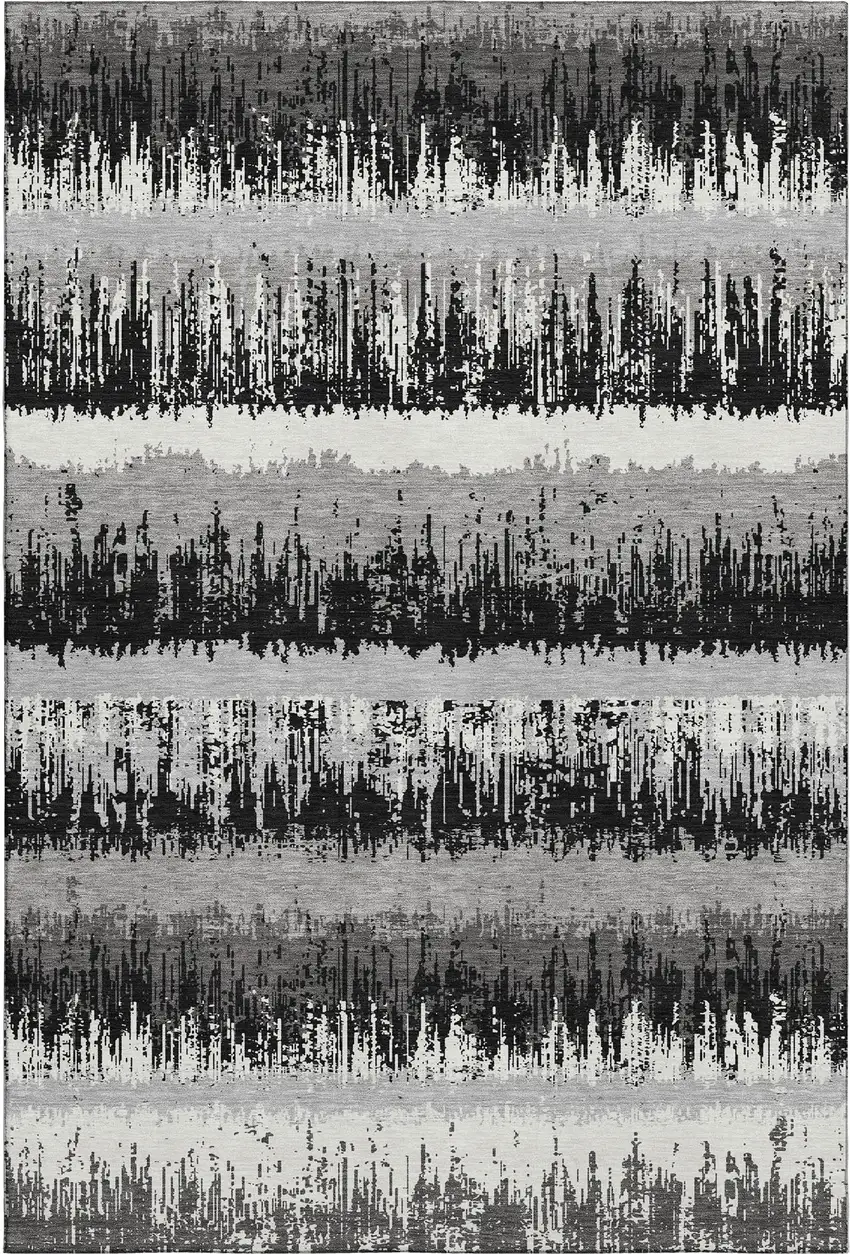 Black Ivory And Gray Striped Washable Area Rug With UV Protection Photo 4