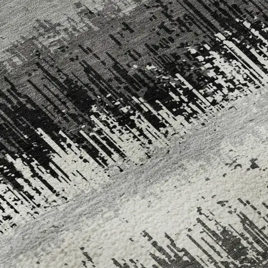 Black Ivory And Gray Striped Washable Area Rug With UV Protection Photo 1