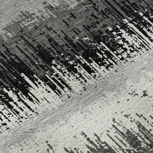 Photo of Black Ivory And Gray Striped Washable Area Rug With UV Protection