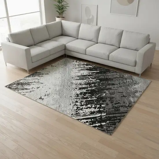 Black Ivory And Gray Striped Washable Area Rug With UV Protection Photo 2
