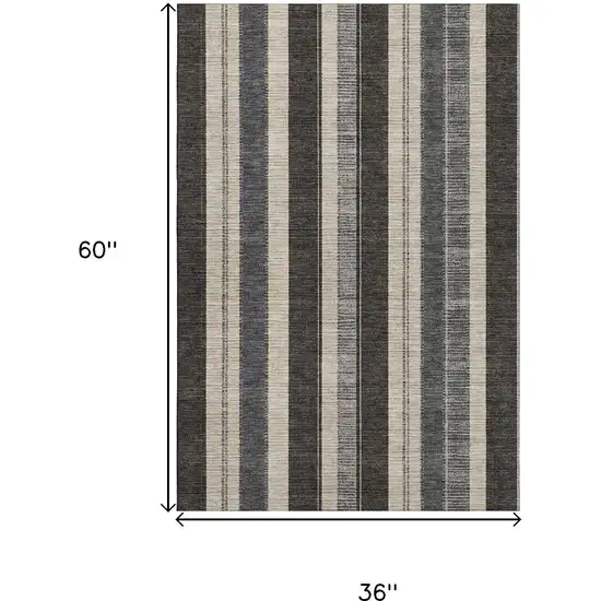 Black Ivory And Gray Striped Washable Area Rug With UV Protection Photo 9