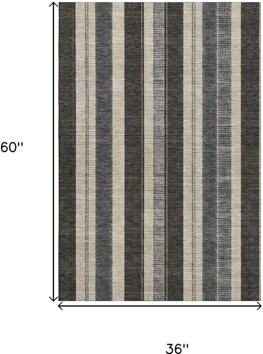 Black Ivory And Gray Striped Washable Area Rug With UV Protection Photo 9