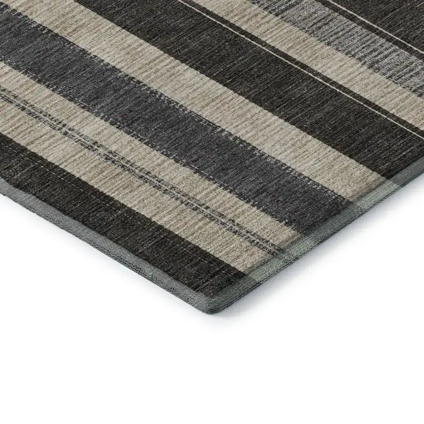 Black Ivory And Gray Striped Washable Area Rug With UV Protection Photo 8
