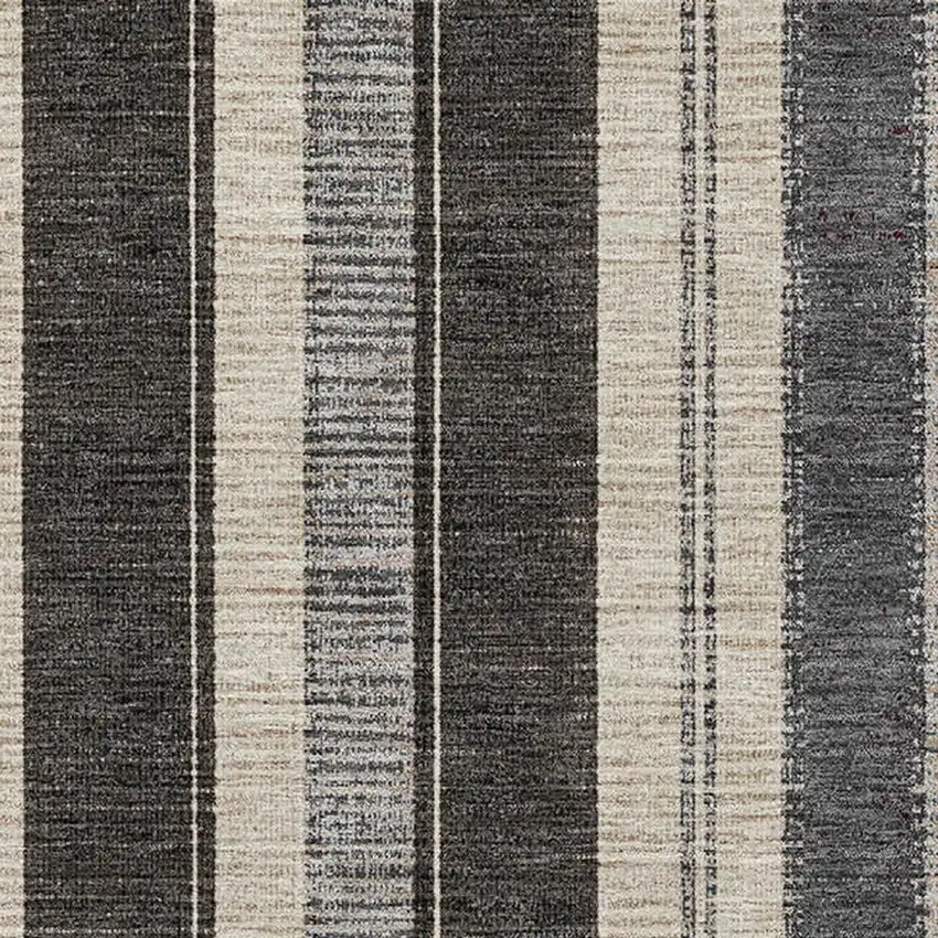 Black Ivory And Gray Striped Washable Area Rug With UV Protection Photo 3