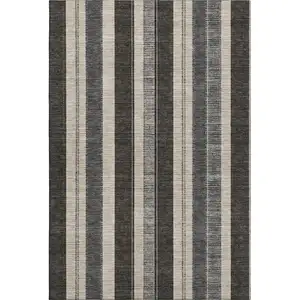 Photo of Black Ivory And Gray Striped Washable Area Rug With UV Protection