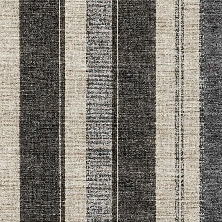 Black Ivory And Gray Striped Washable Area Rug With UV Protection Photo 3