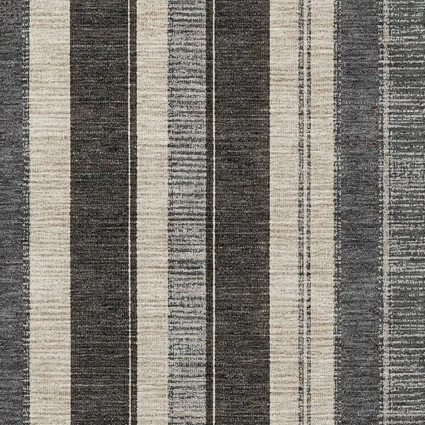 Black Ivory And Gray Striped Washable Area Rug With UV Protection Photo 4