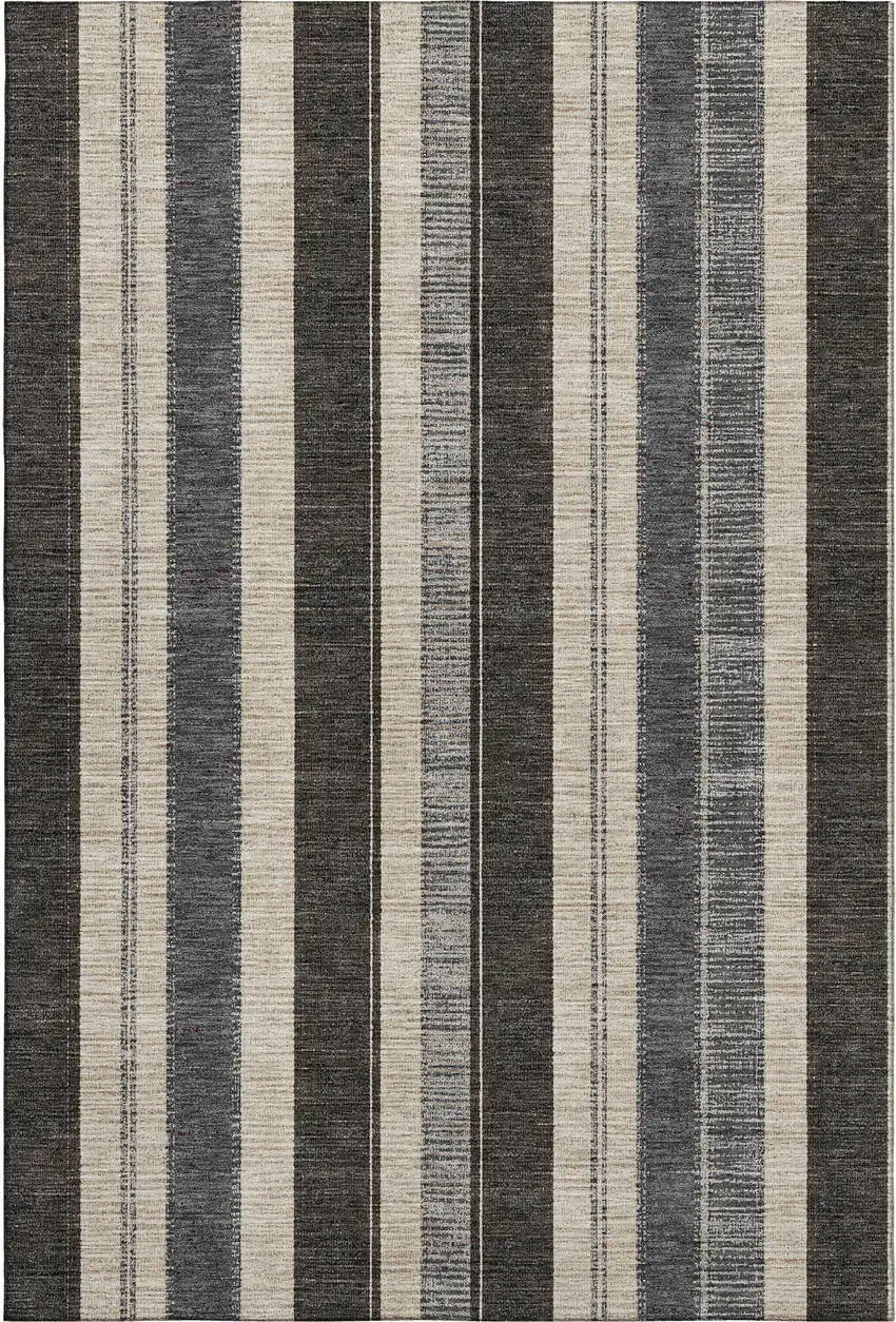 Black Ivory And Gray Striped Washable Area Rug With UV Protection Photo 1