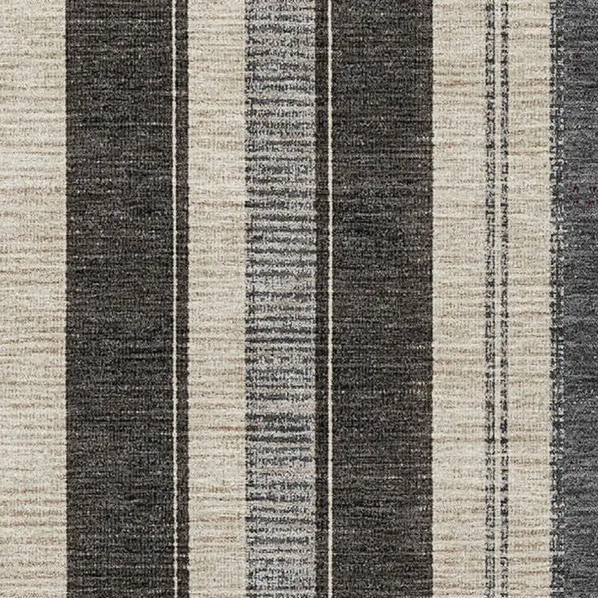 Black Ivory And Gray Striped Washable Area Rug With UV Protection Photo 3