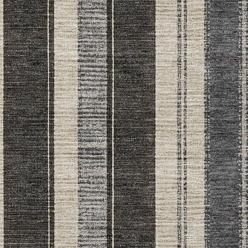 Black Ivory And Gray Striped Washable Area Rug With UV Protection Photo 3