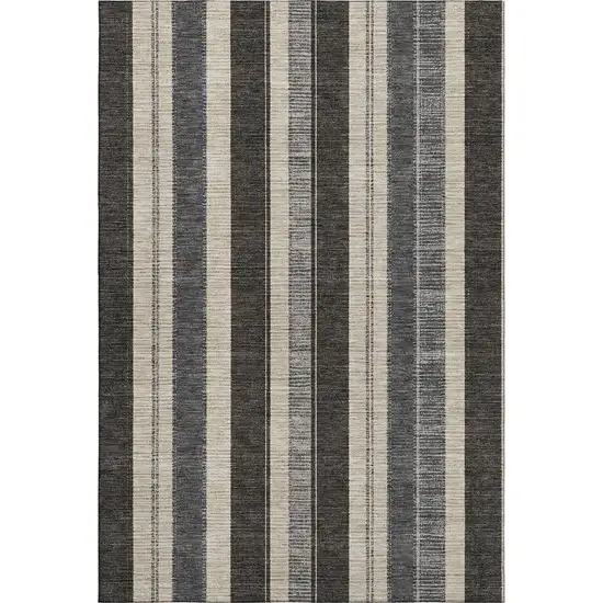 Black Ivory And Gray Striped Washable Area Rug With UV Protection Photo 1