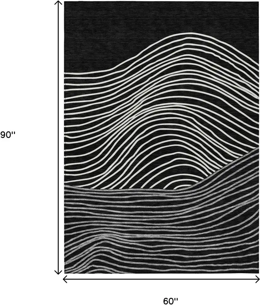 Black Ivory And Gray Striped Washable Indoor Outdoor Area Rug Photo 3