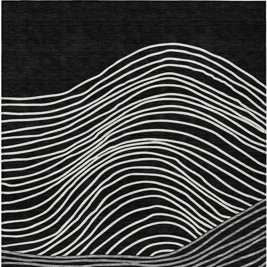 Black Ivory And Gray Striped Washable Indoor Outdoor Area Rug Photo 6