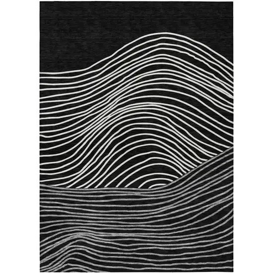 Black Ivory And Gray Striped Washable Indoor Outdoor Area Rug Photo 2
