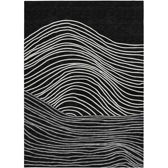 Black Ivory And Gray Striped Washable Indoor Outdoor Area Rug Photo 4