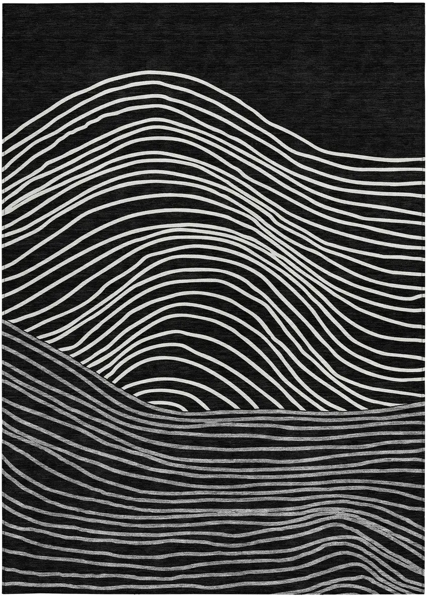 Black Ivory And Gray Striped Washable Indoor Outdoor Area Rug Photo 4