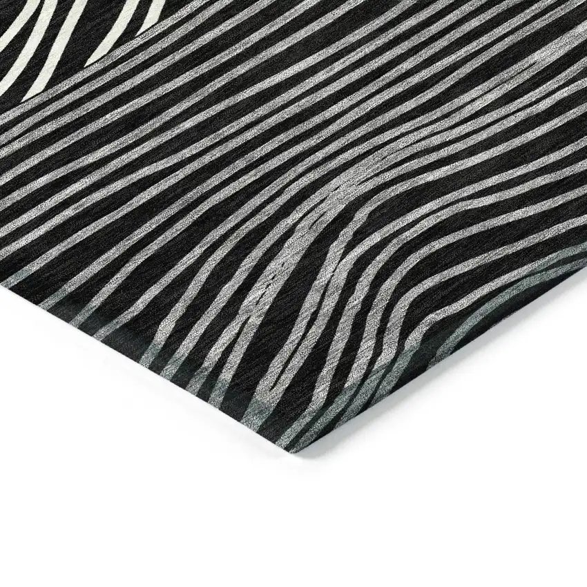 Black Ivory And Gray Striped Washable Indoor Outdoor Area Rug Photo 6