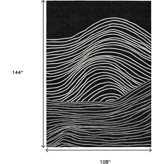 Black Ivory And Gray Striped Washable Indoor Outdoor Area Rug Photo 3