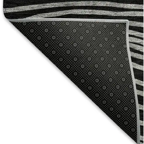 Black Ivory And Gray Striped Washable Indoor Outdoor Area Rug Photo 5