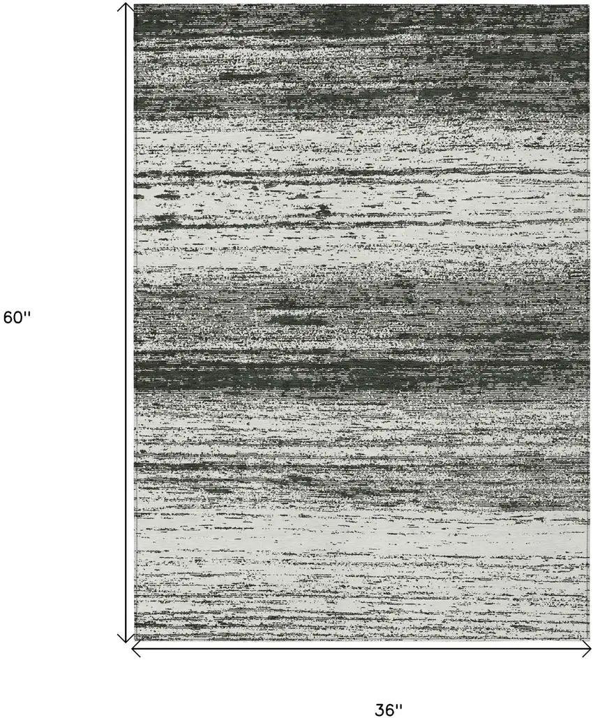 Black Ivory And Gray Striped Washable Indoor Outdoor Area Rug Photo 3