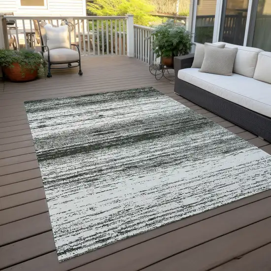 Black Ivory And Gray Striped Washable Indoor Outdoor Area Rug Photo 8