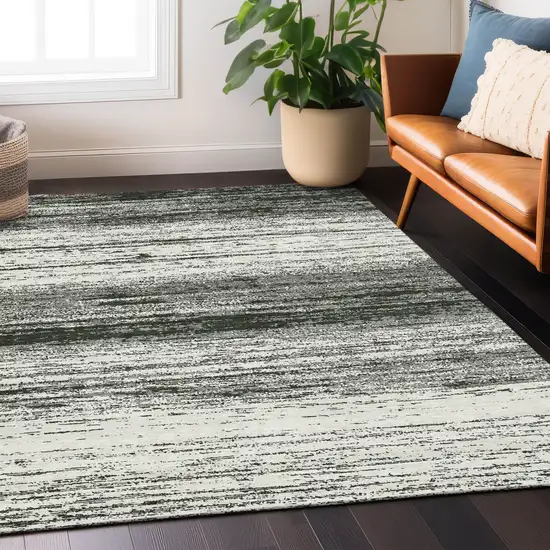 Black Ivory And Gray Striped Washable Indoor Outdoor Area Rug Photo 9