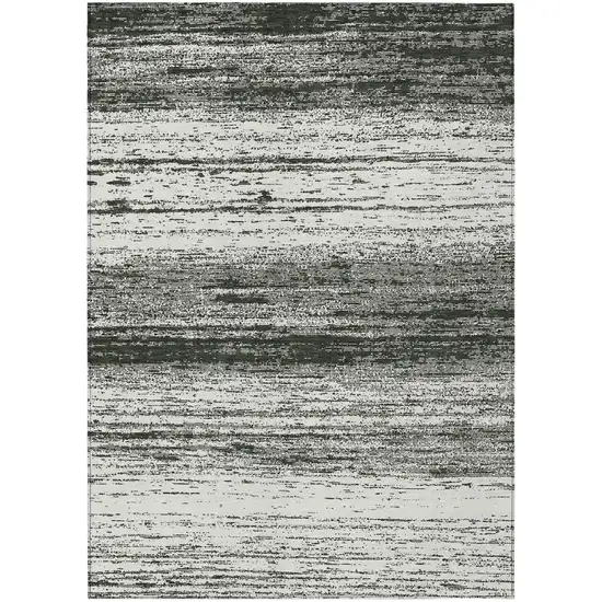 Black Ivory And Gray Striped Washable Indoor Outdoor Area Rug Photo 2