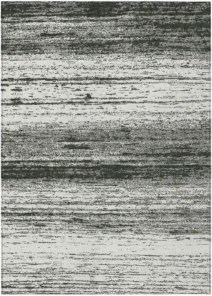 Black Ivory And Gray Striped Washable Indoor Outdoor Area Rug Photo 2
