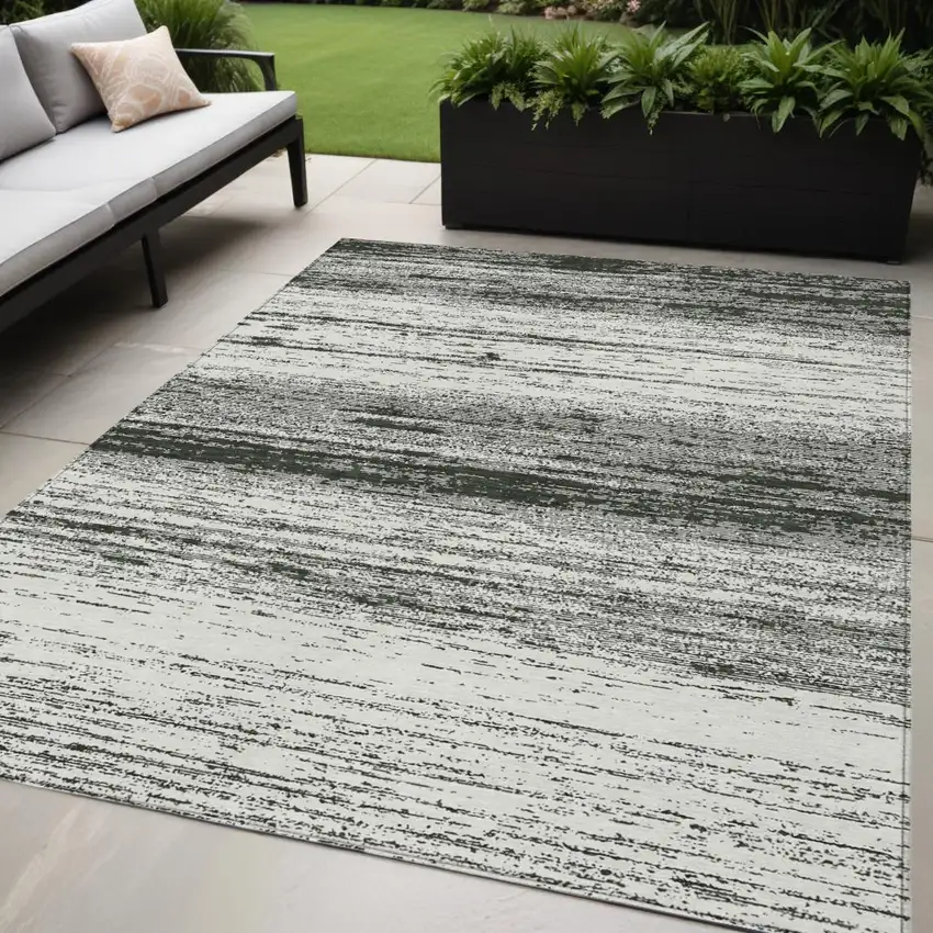 Black Ivory And Gray Striped Washable Indoor Outdoor Area Rug Photo 1