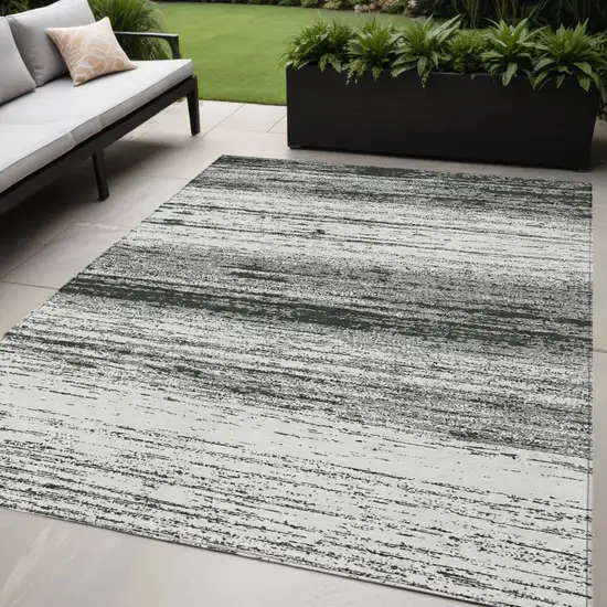 Black Ivory And Gray Striped Washable Indoor Outdoor Area Rug Photo 1