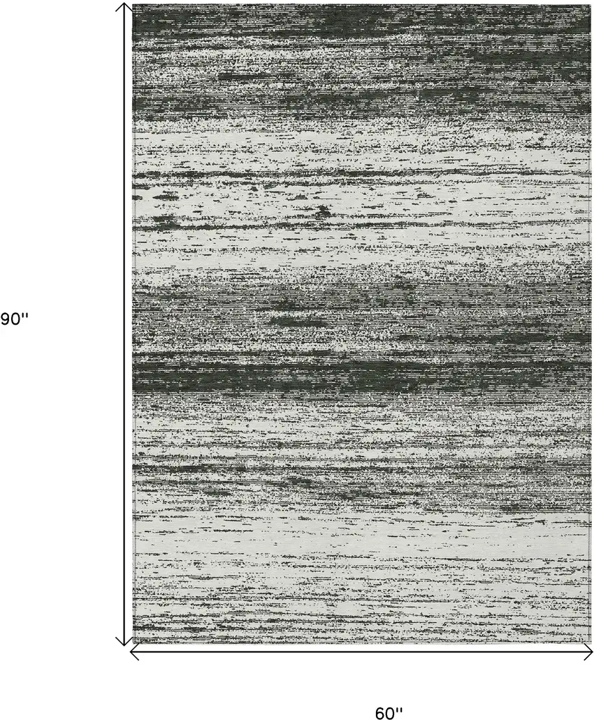 Black Ivory And Gray Striped Washable Indoor Outdoor Area Rug Photo 3