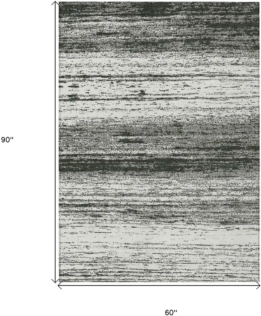 Black Ivory And Gray Striped Washable Indoor Outdoor Area Rug Photo 3