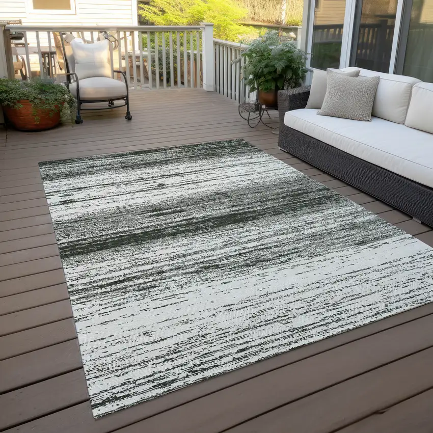 Black Ivory And Gray Striped Washable Indoor Outdoor Area Rug Photo 8