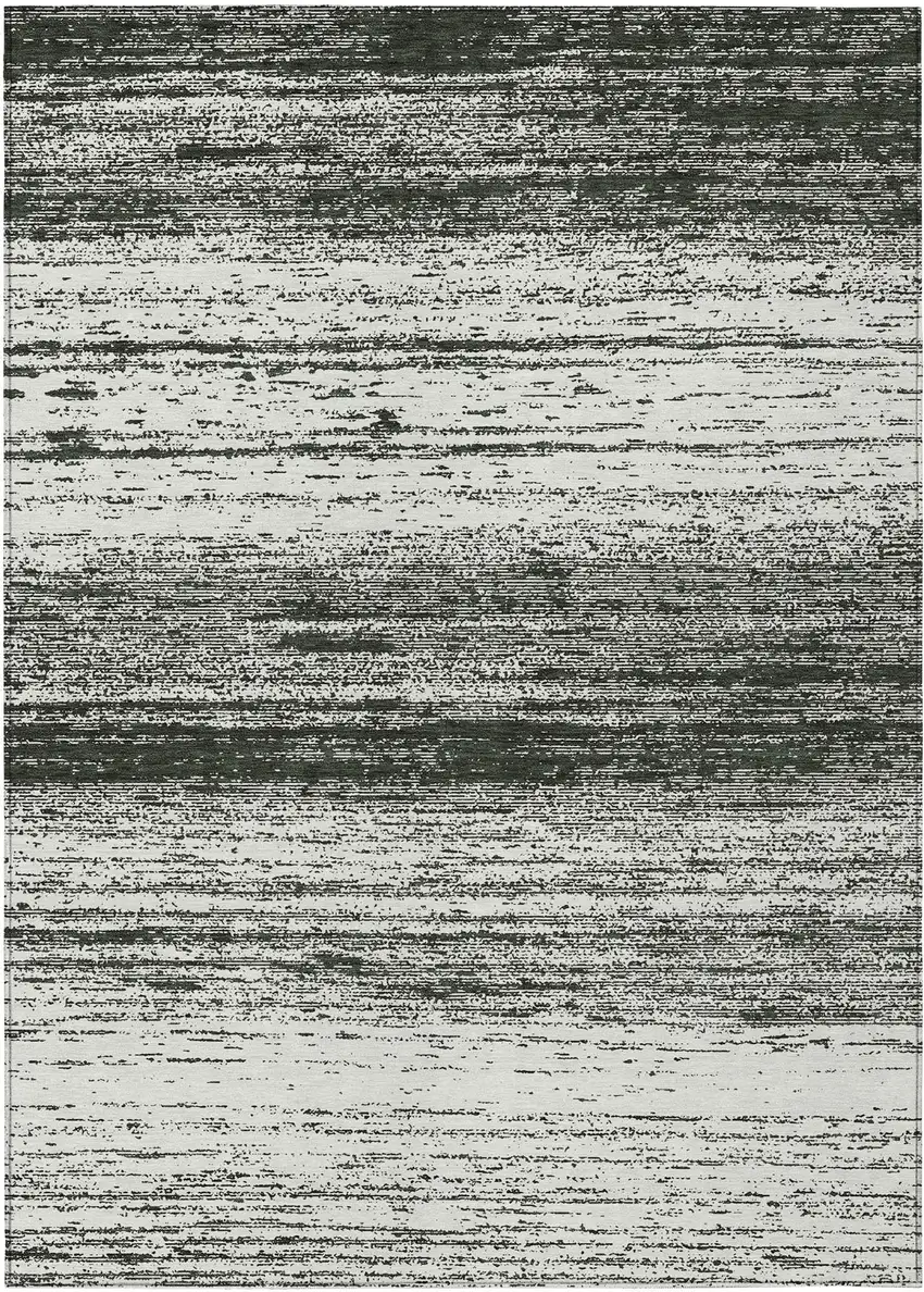Black Ivory And Gray Striped Washable Indoor Outdoor Area Rug Photo 2