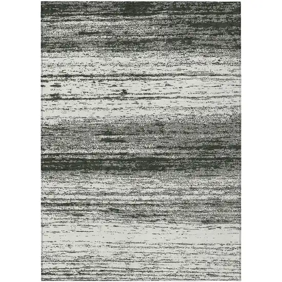 Black Ivory And Gray Striped Washable Indoor Outdoor Area Rug Photo 2