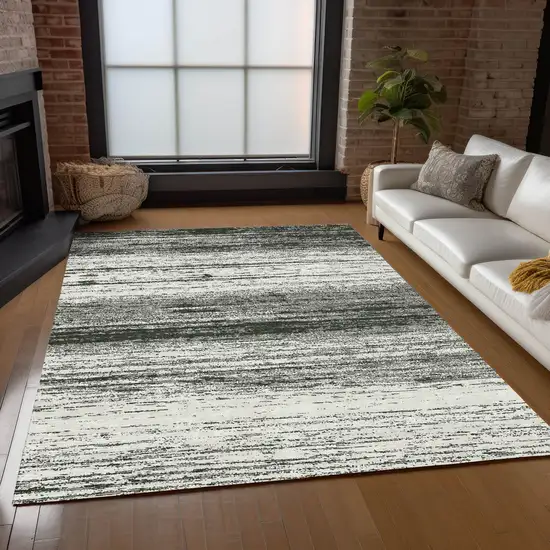 Black Ivory And Gray Striped Washable Indoor Outdoor Area Rug Photo 9
