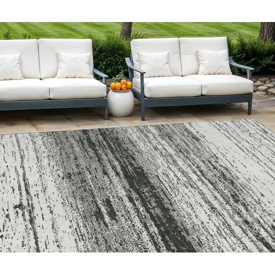 Black Ivory And Gray Striped Washable Indoor Outdoor Area Rug Photo 1