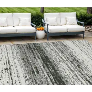 Photo of Black Ivory And Gray Striped Washable Indoor Outdoor Area Rug