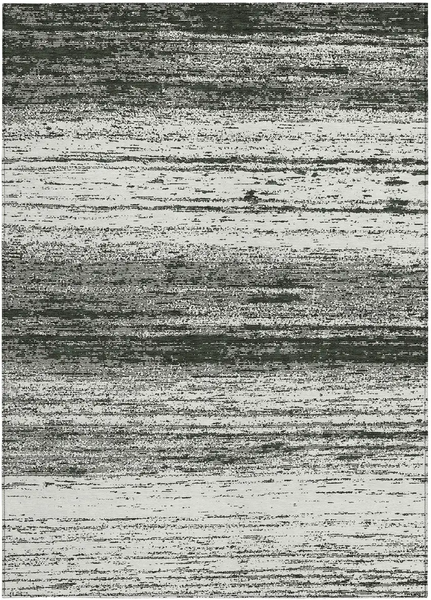 Black Ivory And Gray Striped Washable Indoor Outdoor Area Rug Photo 6